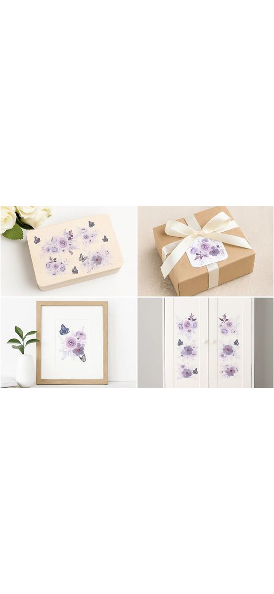 Set 4 stickere flori lila şi fluturi, decoraţiune pentru perete şi mobilă