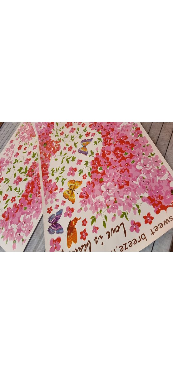 Stickere geam, flori roz şi fluturi coloraţi, bordură decorativă de 40x250 cm