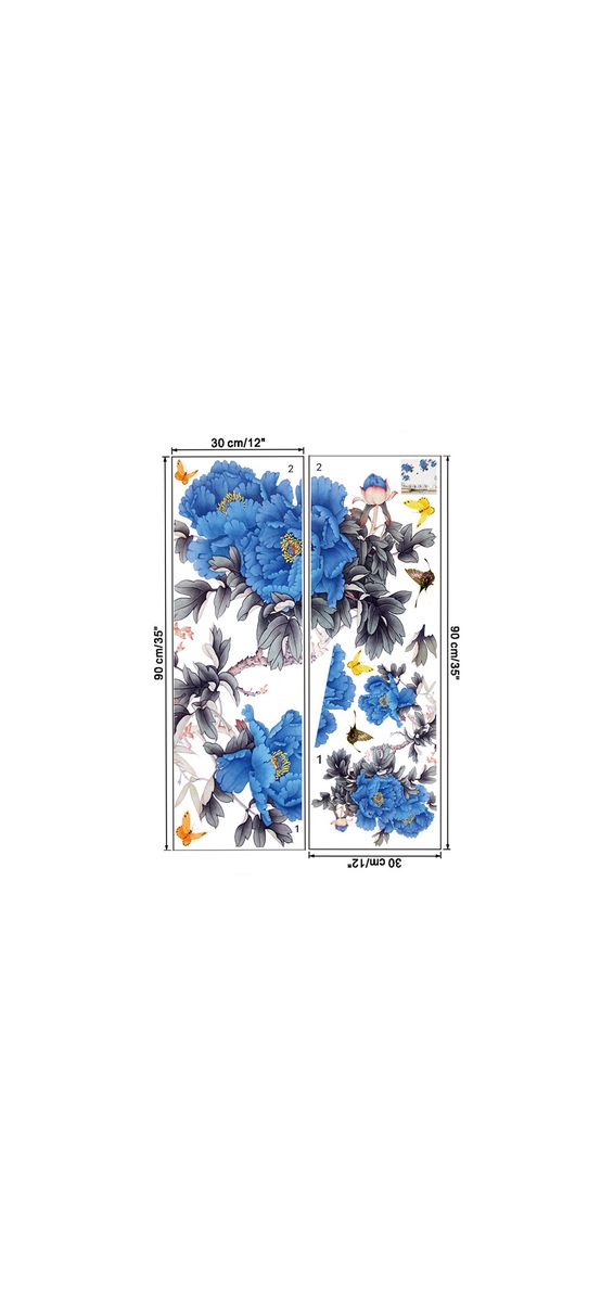 Stickere flori şi fluturi, Folina KSY32, decor floral albastru