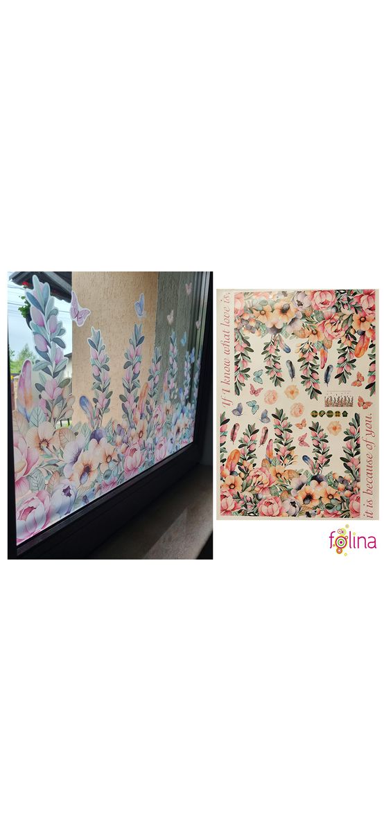 Stickere flori Blossom, Folina, bordură decorativă cu flori pastel watercolor, 84 cm