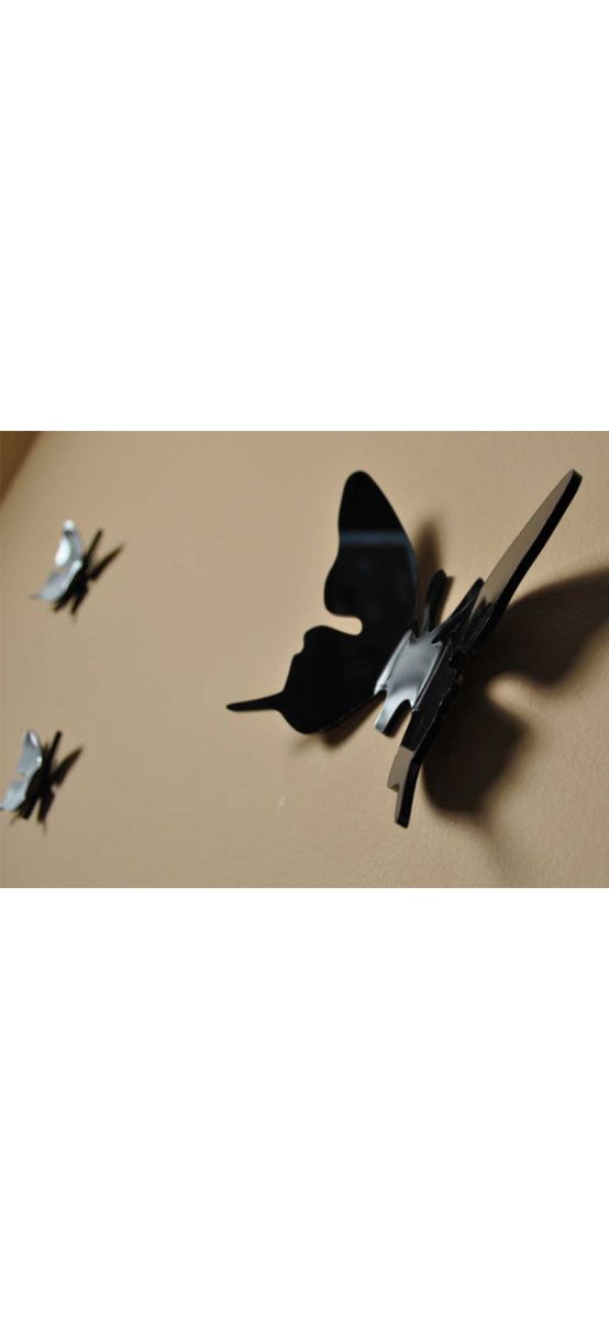 Sticker 3D Fluturi, Folina, sticlă acrilică, aspect lucios, negru, set 36 bucăți