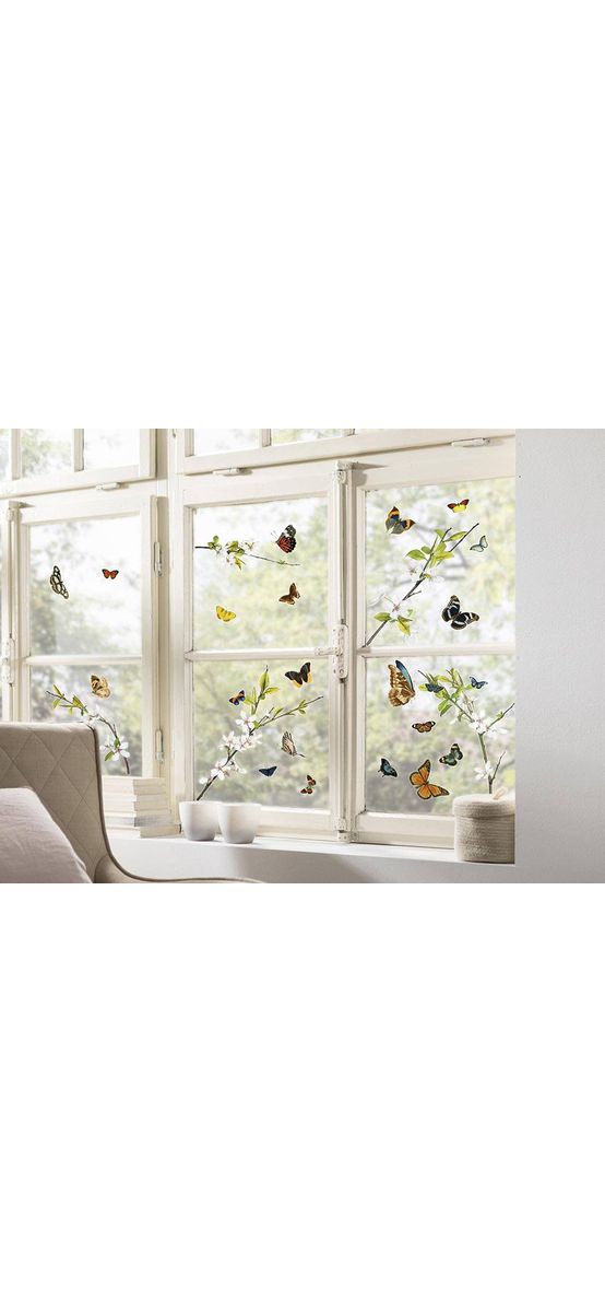 Stickere geam Cheerful, Komar, decoraţiune cu flori şi fluturi, multicolor