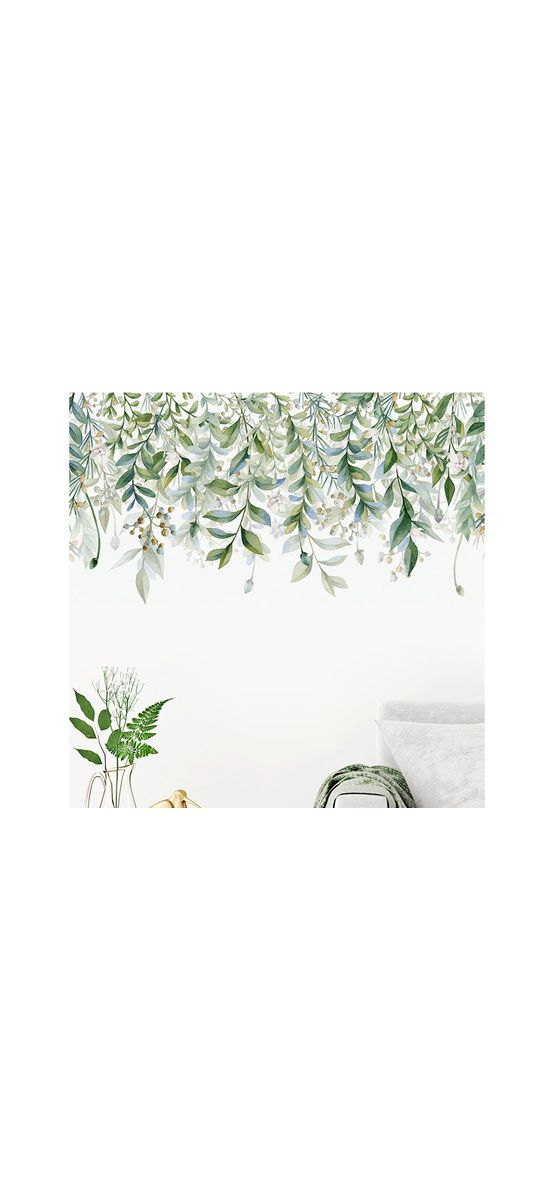 Sticker tip bordură decorativă cu frunze verzi, pentru perete sau geam, 50x100 cm