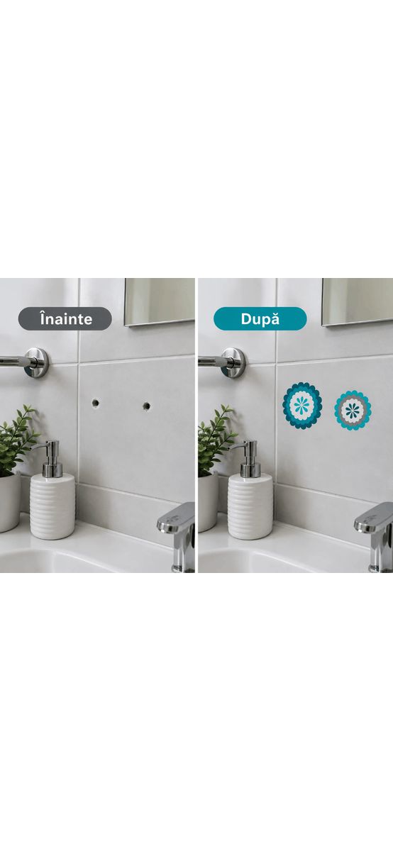 Set 24 stickere pentru acoperirea găurilor din faianță și perete, rozete turcoaz, 4–15 cm