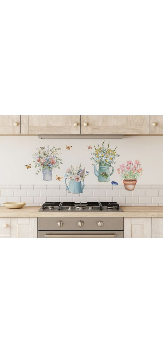 Set 5 stickere Flori în vase colorate, Folina ZDB2255, decor cu flori şi fluturi