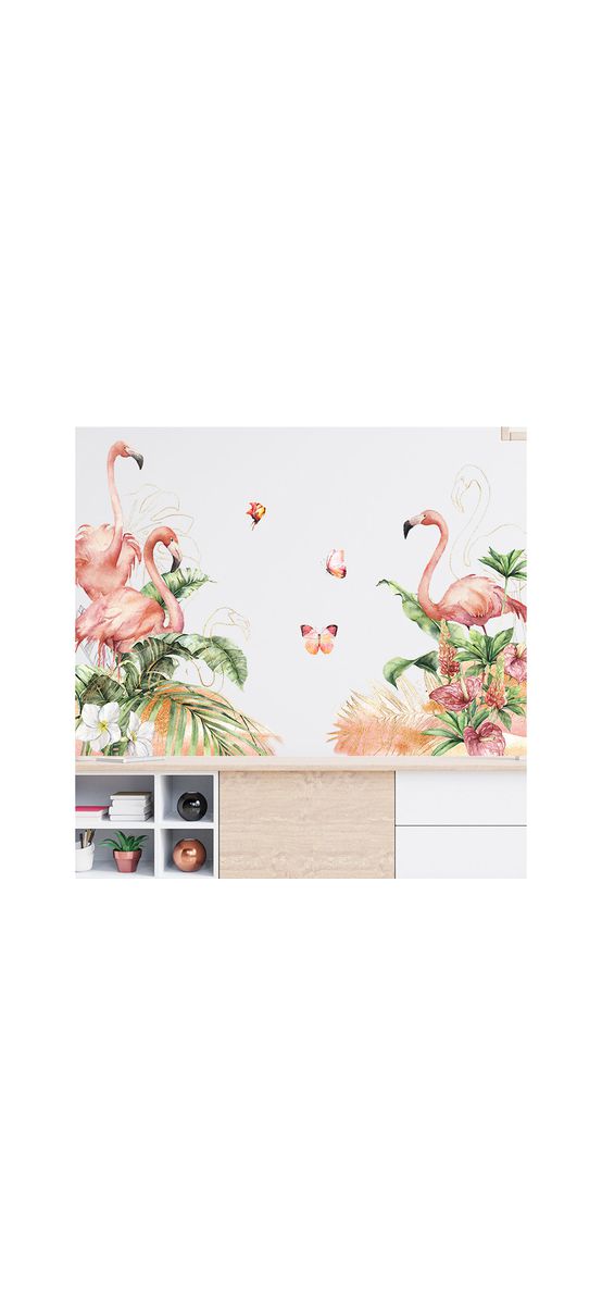 Stickere flori exotice şi păsări flamingo
