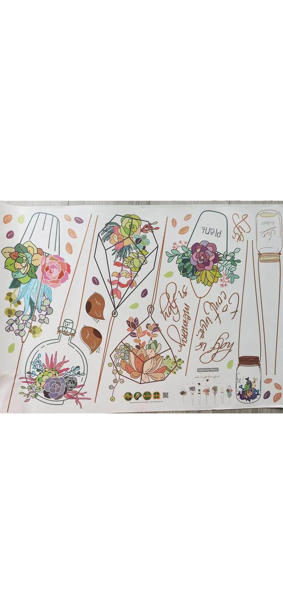 Stickere flori, Folina, decor ghivece suspendate multicolor, set 7 stickere