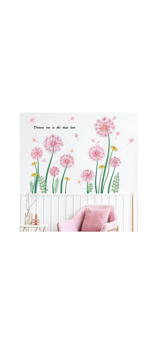 Stickere flori mari, decor cu păpădii roz