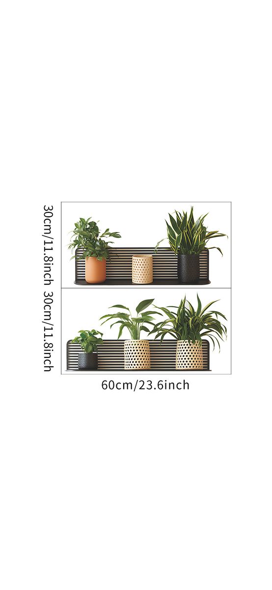 Stickere decorative Poliţe orizontale cu plante minimaliste – pentru holuri și spații mici, 2 planşe de 30x60 cm