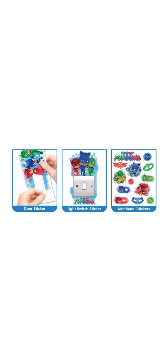 Mega Sticker Eroi în pijama PJ Masks, Walltastic, decorațiune multicoloră, set cu mai multe stickere