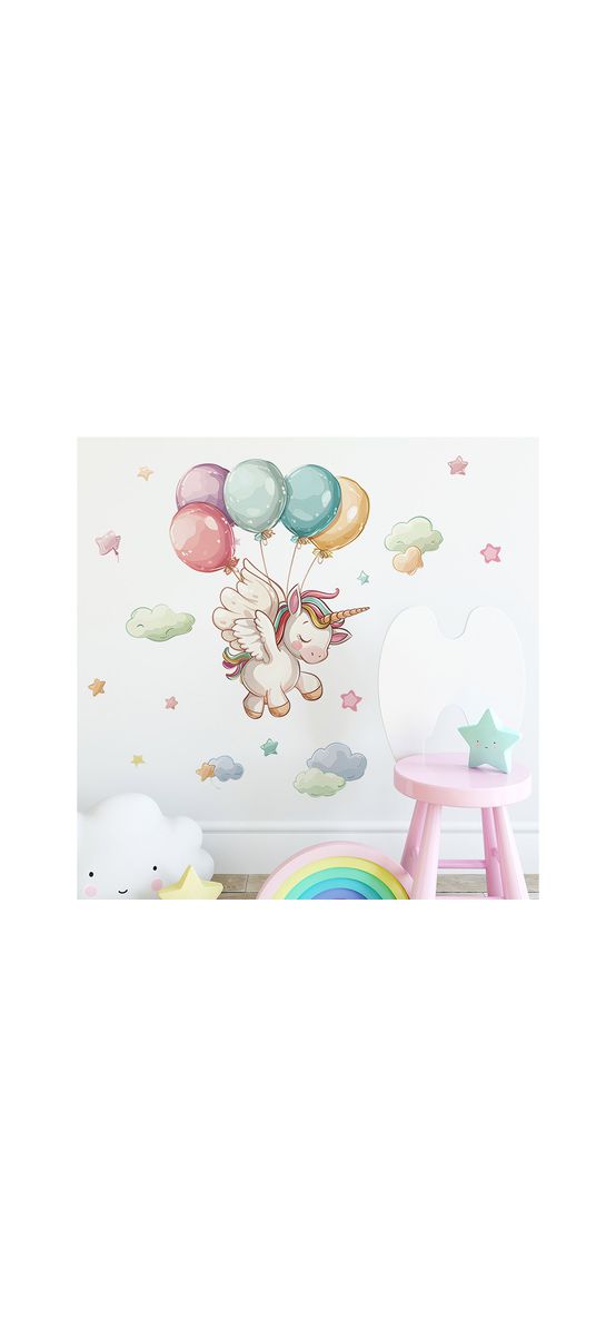 Sticker cameră bebe, Micul unicorn, decor perete şi mobilă, 60x40cm