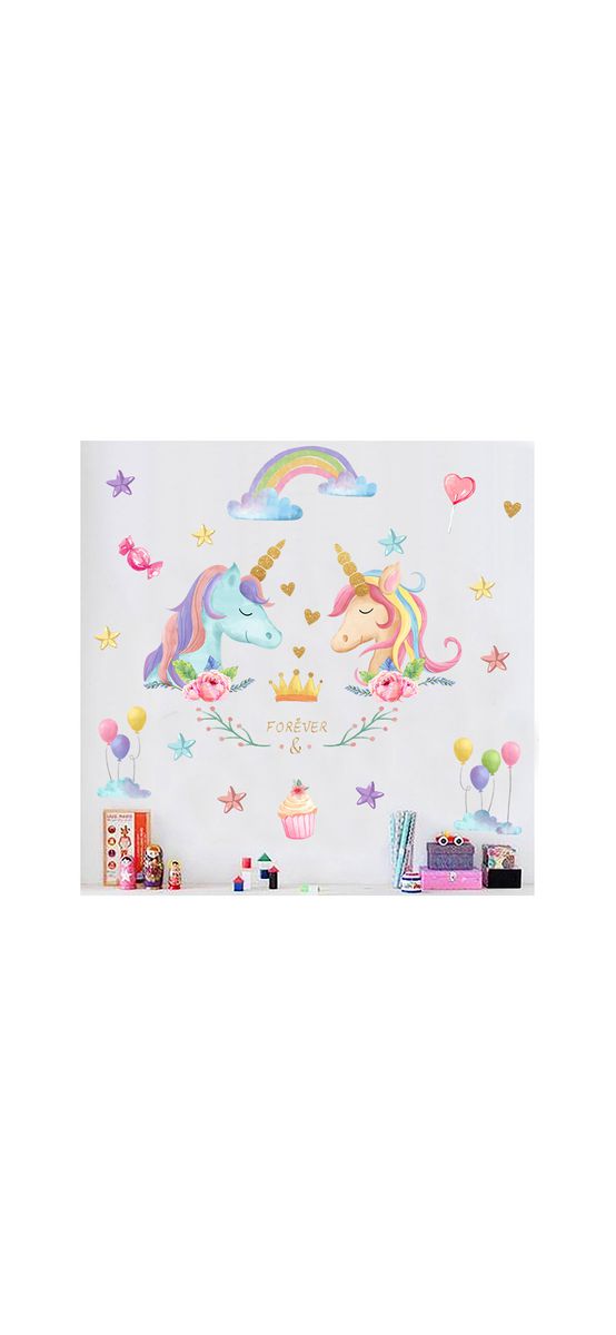 Sticker cameră fetiţă unicorni, Forever, multicolor