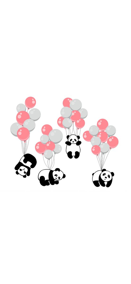 Sticker Ursuleţi Panda și baloane, Folina, pentru copii, multicolor, set 4 bucăți