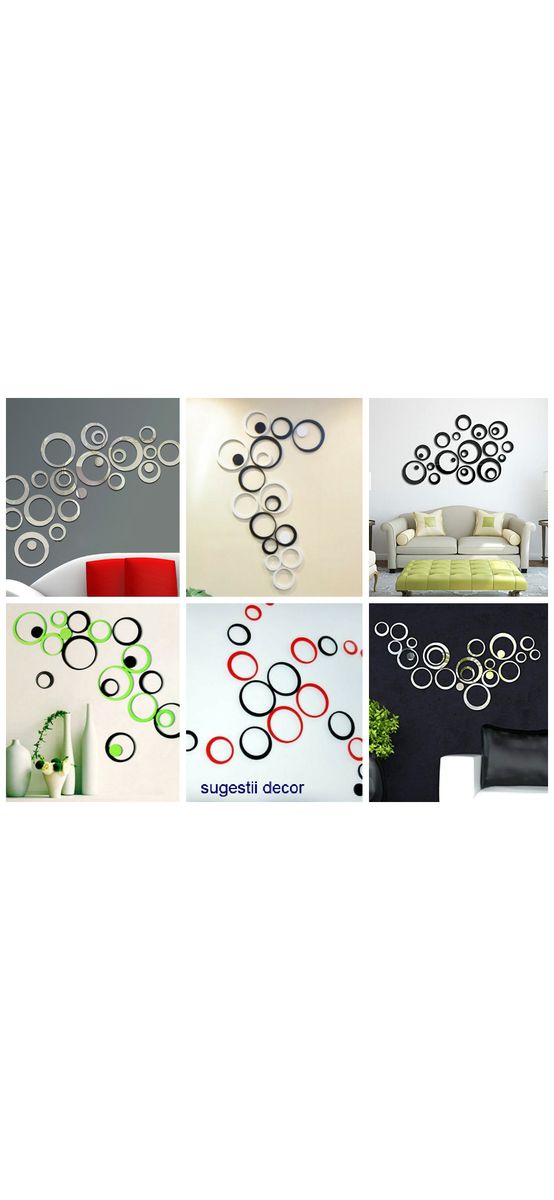 Set 25 stickere cercuri, decoraţiune perete din oglindă roşie