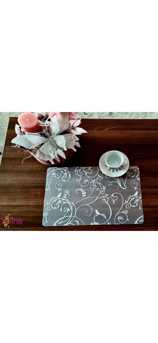 Suport farfurie masă Alisa, d-c-fix, PVC transparent cu imprimeu floral, 44 x 29 cm