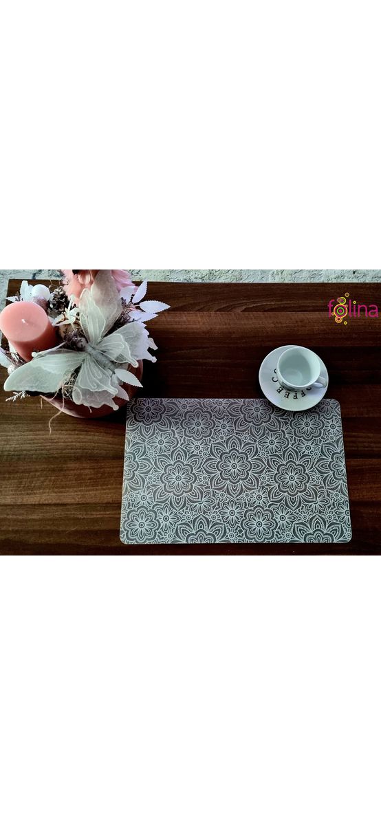 Suport farfurii masă Sienna, d-c-fix, PVC transparent cu floral, alb, 29 x 44 cm