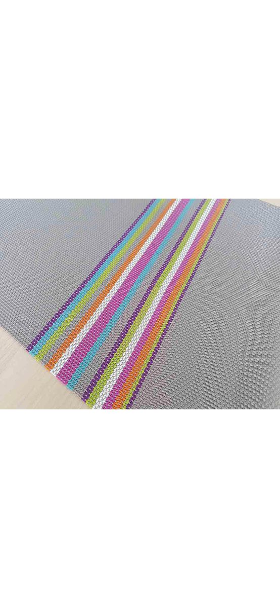 Suport farfurii, Folina, din pvc gri cu dungi colorate, 45 x 30 cm, set 2 bucăţi