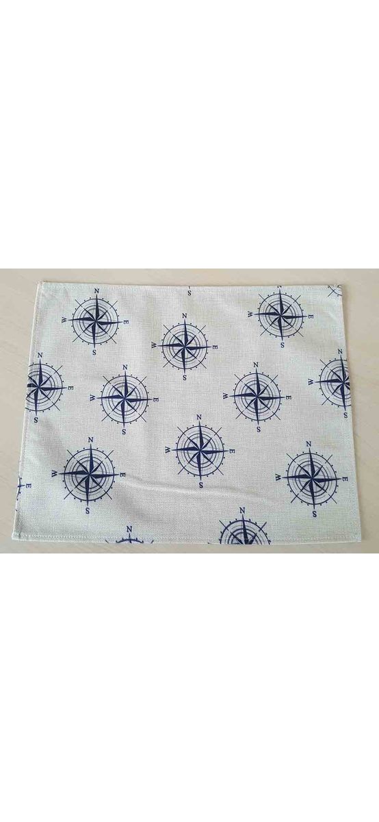Set 7 Suport farfurie textil, Folina, imprimeu cu busole, bej, 42 x 30 cm