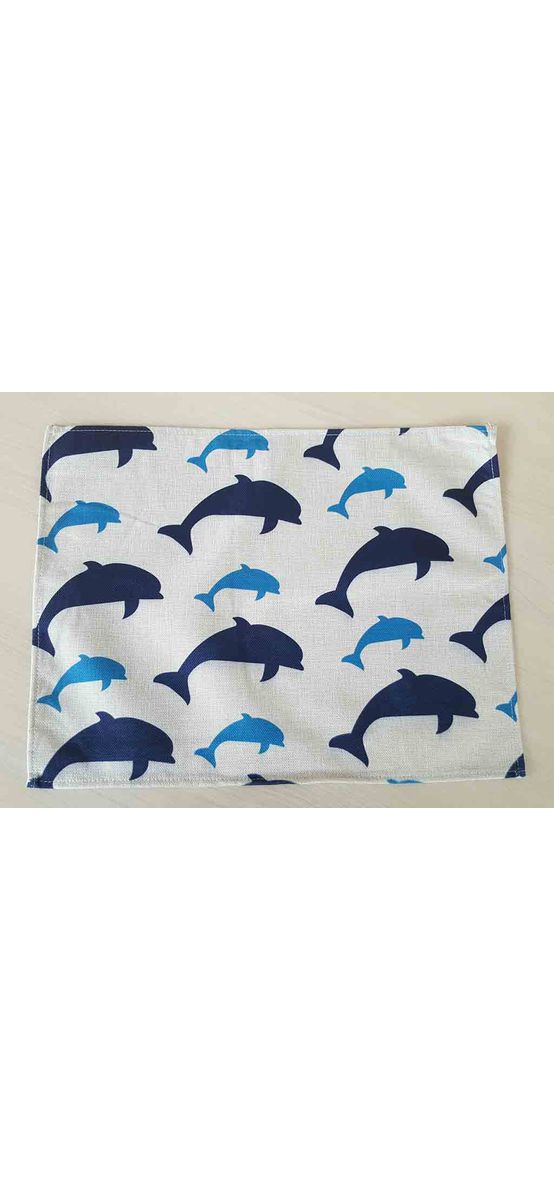 Set 6 Suport farfurie textil, Folina, imprimeu cu delfini albastri, 42x30 cm