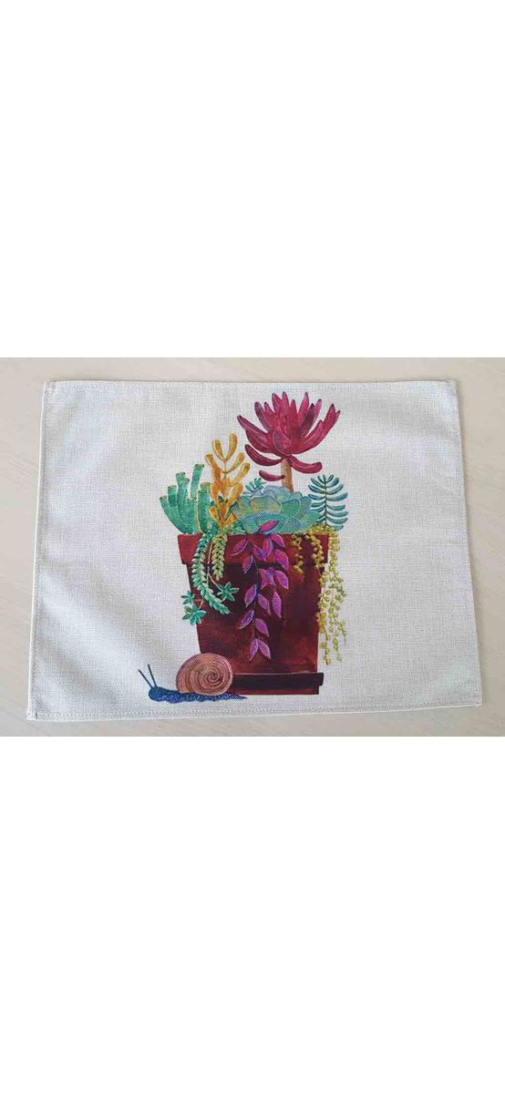 Set 6 Suport farfurie textil, Folina, imprimeu ghiveci cu flori, multicolor, 42x30 cm