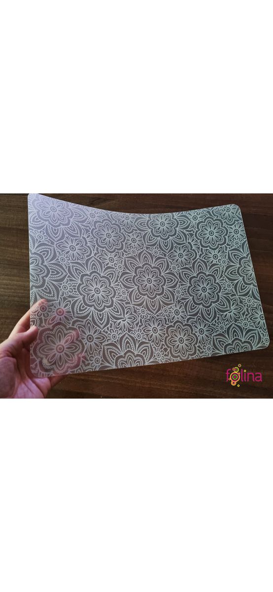 Suport farfurii masă Sienna, d-c-fix, PVC transparent cu floral, alb, 29 x 44 cm