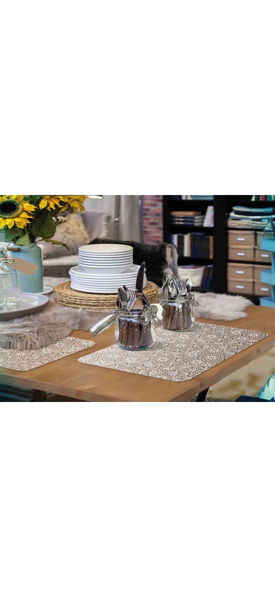 Suport farfurii masă Sienna, d-c-fix, PVC transparent cu floral, alb, 29 x 44 cm