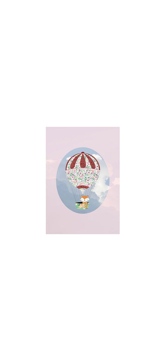 Tablou cameră copii, Komar Happy Balloon Pink, în ramă din lemn alb şi protecţie din plexiglass, 30x40 cm