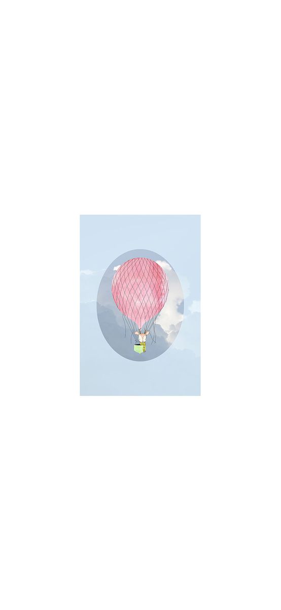 Tablou cameră copii, Komar Happy Balloon Blue, în ramă din lemn alb şi protecţie din plexiglass, 30x40 cm