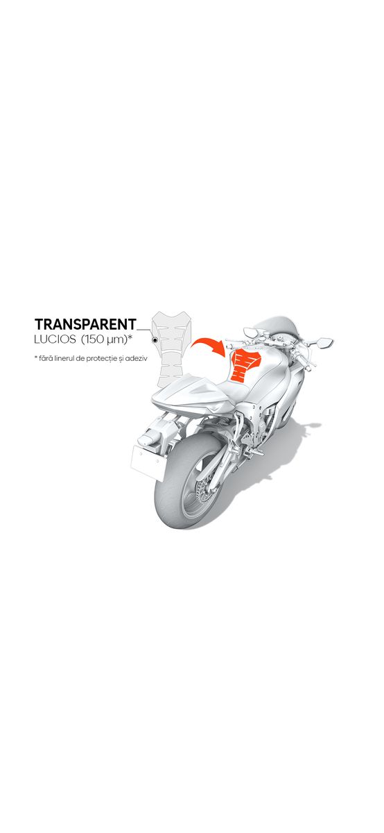 Tank pad, sticker de protecție rezervor moto, transparent lucios, model universal, racletă aplicare inclusă