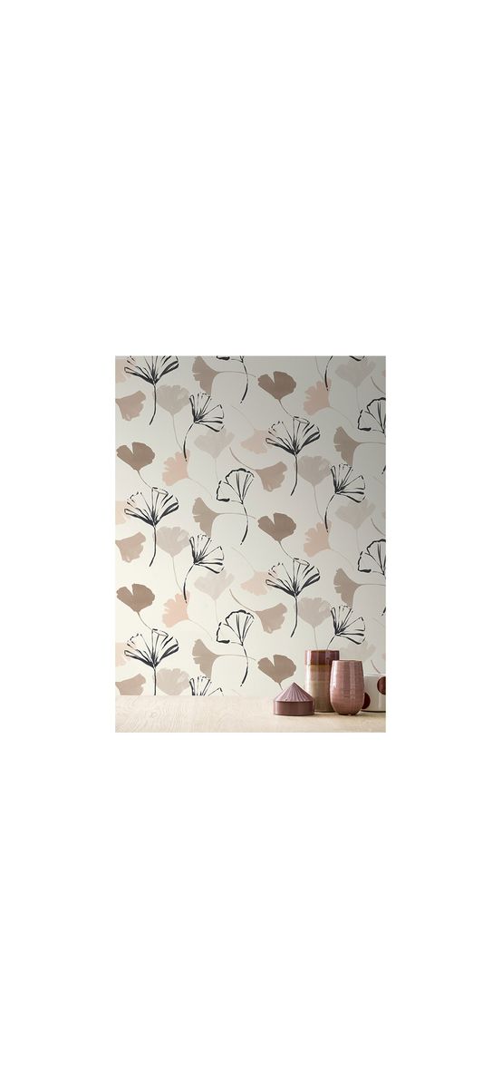 Tapet alb cu frunze bej watercolor, Rasch 690118