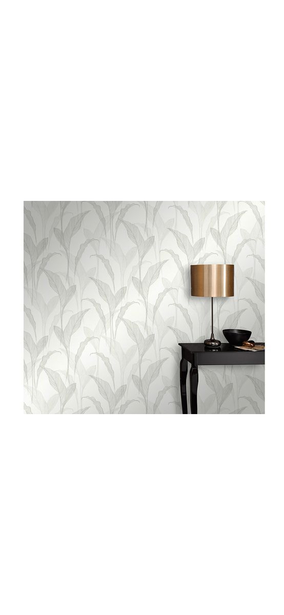 Tapet alb cu frunze gri, cu sclipici argintiu, Erismann Elle decoration 1020731