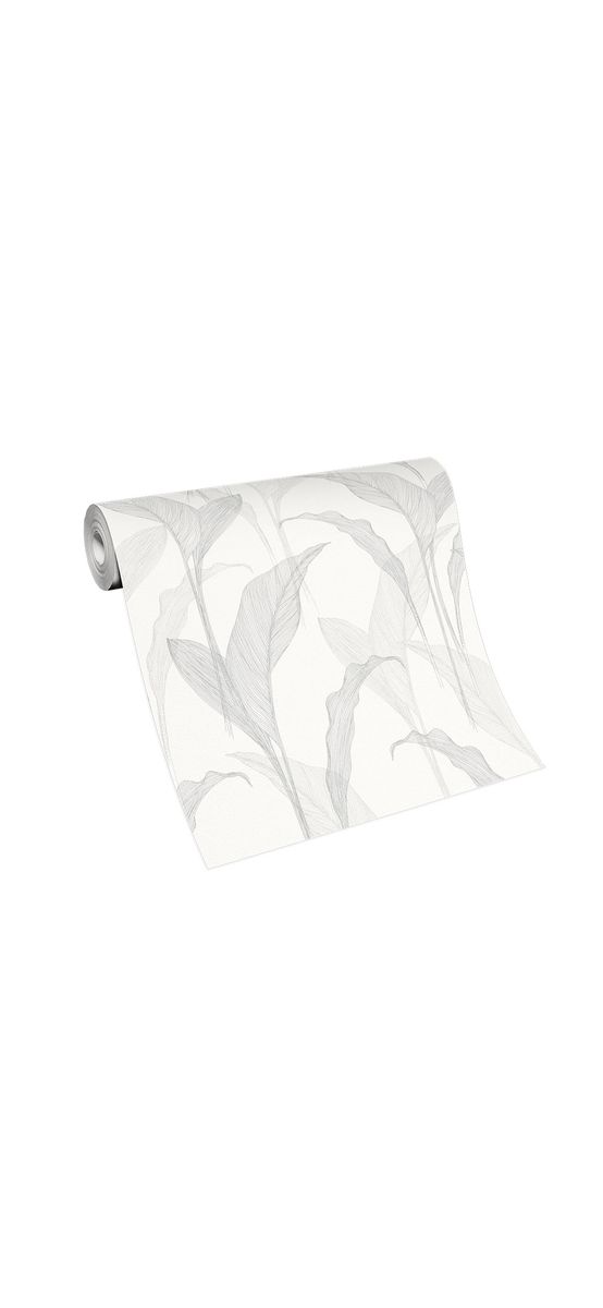 Tapet alb cu frunze gri, cu sclipici argintiu, Erismann Elle decoration 1020731