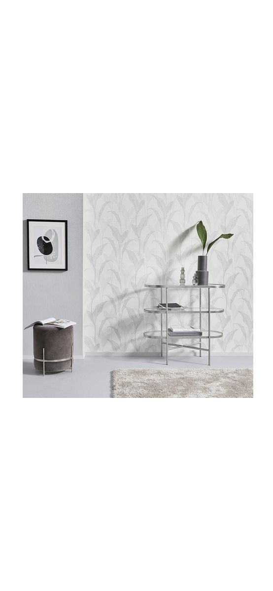 Tapet alb cu frunze gri, cu sclipici argintiu, Erismann Elle decoration 1020731