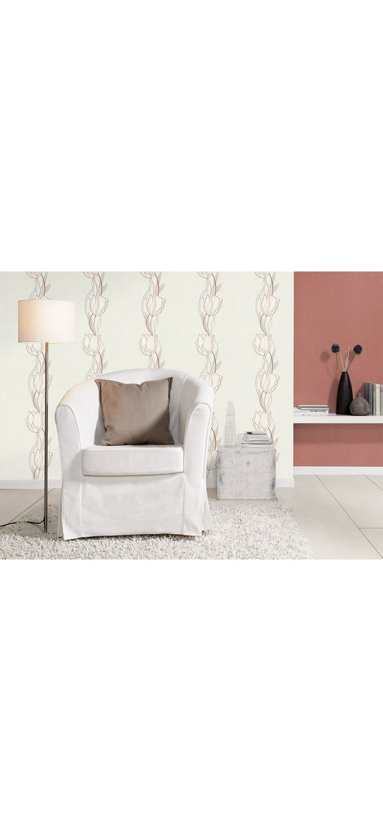 Tapet alb tip bordură cu model floral vişiniu, Rasch 823233