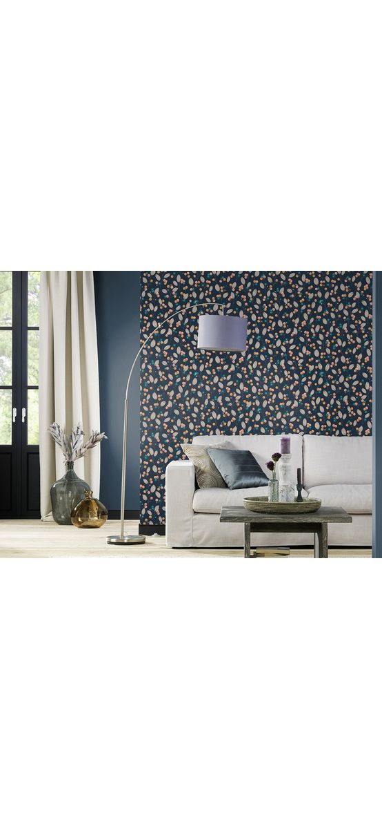 Tapet floral, albastru închis, Home Design 463088