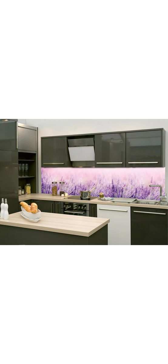 Autocolant perete bucătărie, Dimex Lavander, model floral violet, rezistent la apă şi căldură, rolă de 60x350 cm
