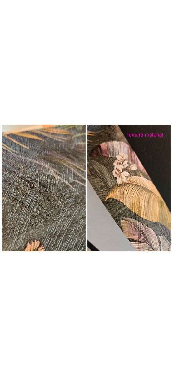 Tapet baie Tropical Leaves, gri cu frunze colorate, pentru decor tropical, material Brush cu Water System rezistent la apă