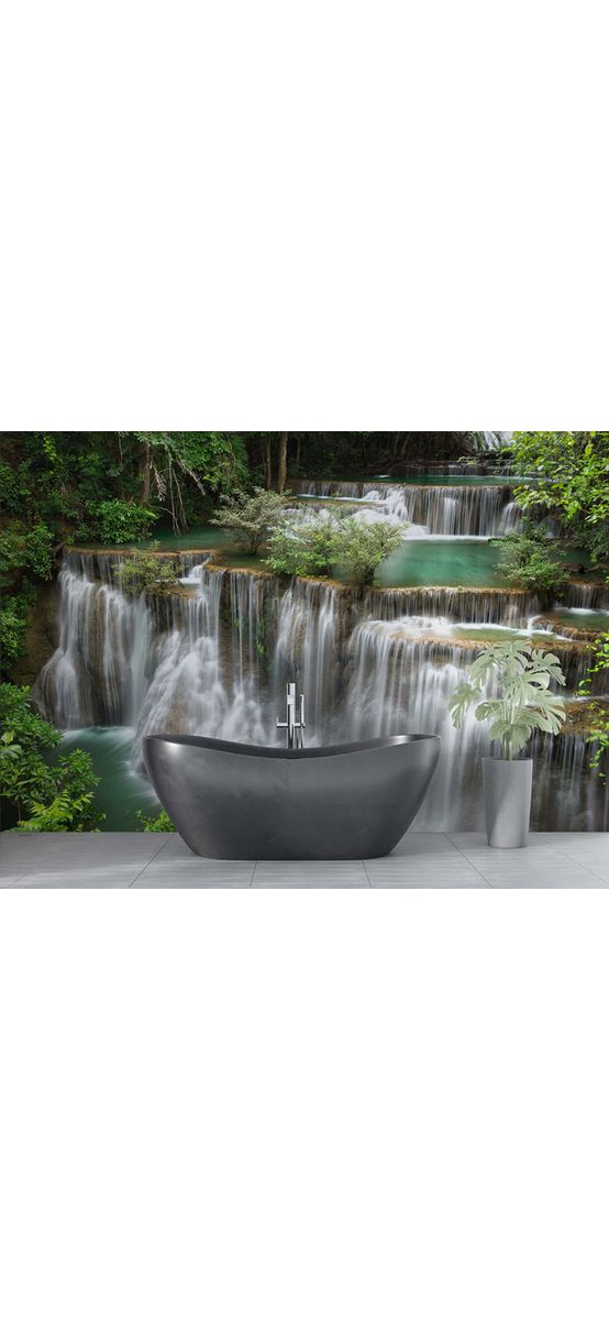 Tapet baie peisaj natural cu cascadă tropicală – material premium rezistent la apă