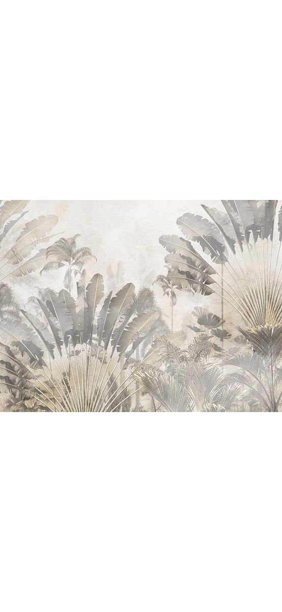 Tapet baie, gri cu bananieri, decor tropical, material Brush cu Water System rezistent la apă