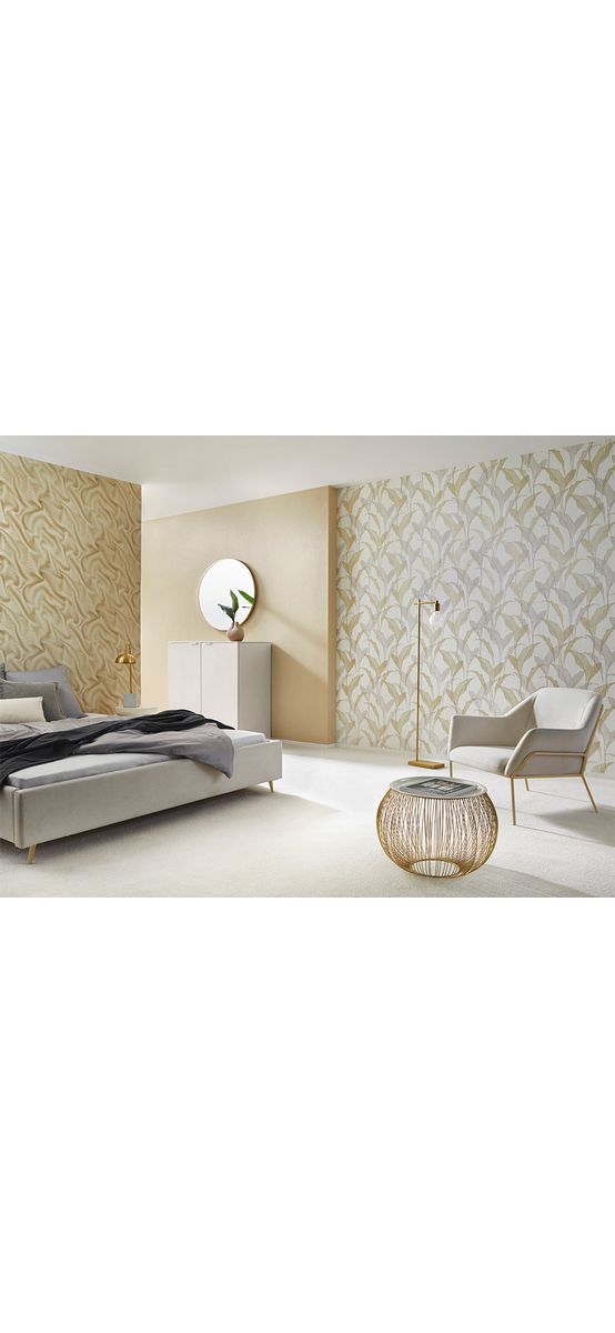 Tapet ivoire cu frunze bej şi gri, cu sclipici argintiu, Erismann Elle decoration, 1020702