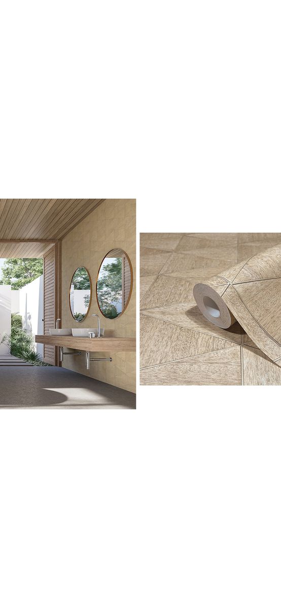 Tapet cu model geometric şi textură lemn, Marburg Travertino 33359, vlies extralavabil