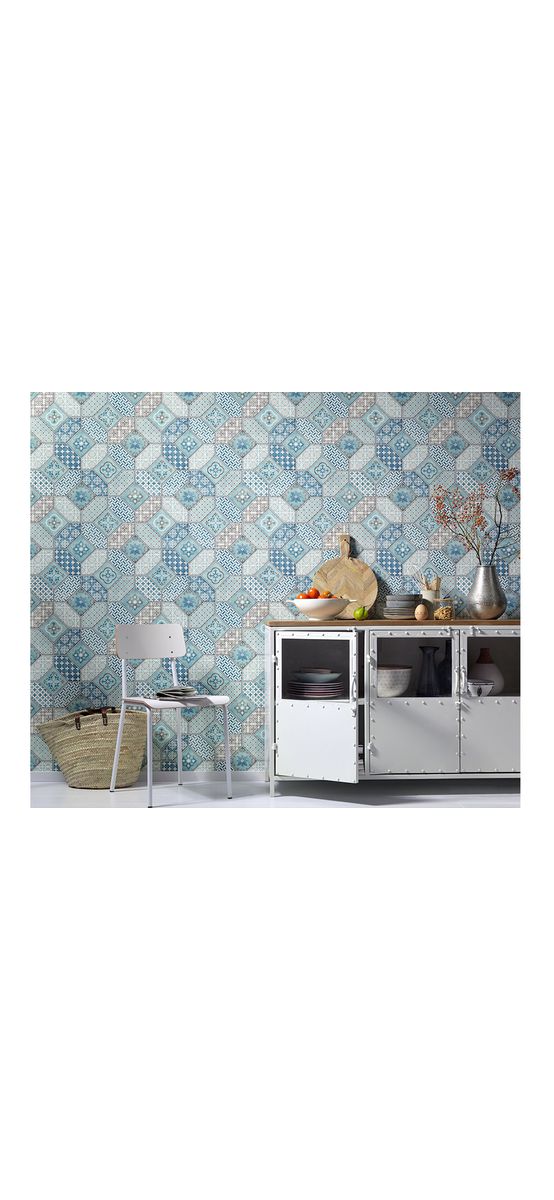 Tapet bucătărie, imitaţie faianţă decorativă albastră, Erismann Imitations 631508