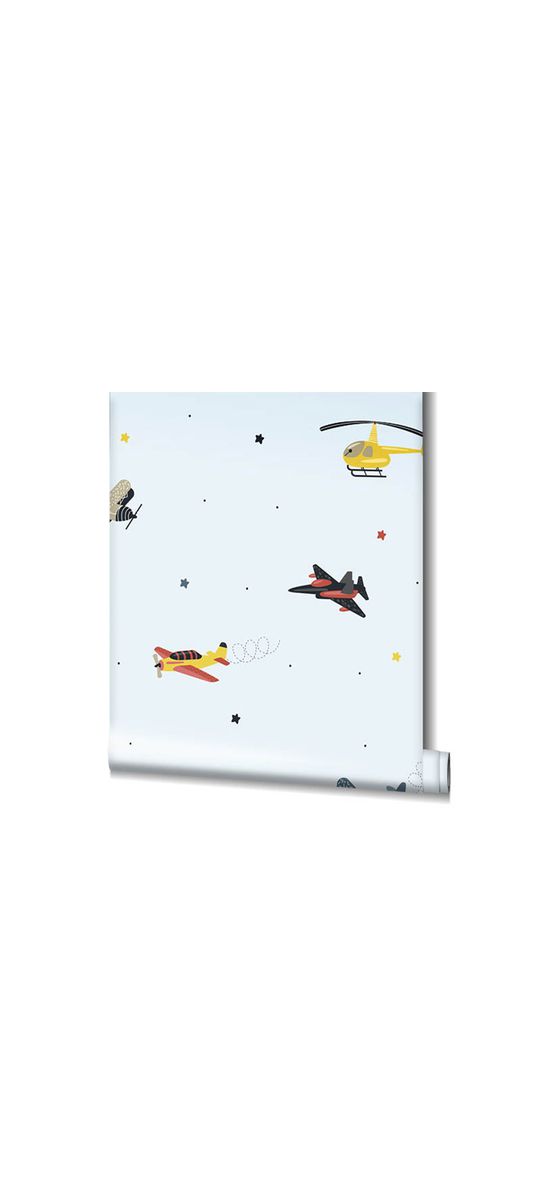 Tapet cameră băieţi, bleu cu avioane colorate, Marburg Little Adventures 45817