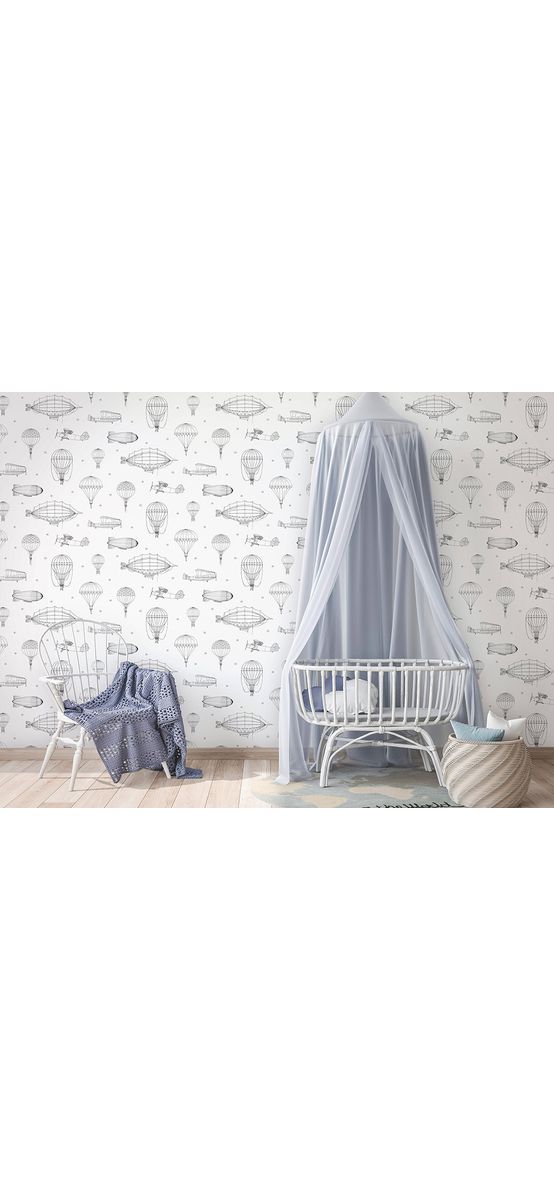 Tapet cameră copii, alb cu model aparate de zbor, Marburg Little Adventures 45827