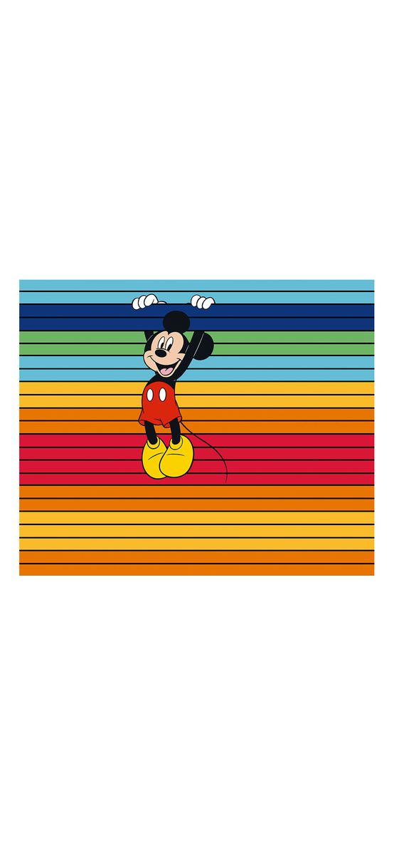Fototapet cameră copii, Mickey Mouse Magic Rainbow, Komar, cu dungi multicolore, 200x250 cm