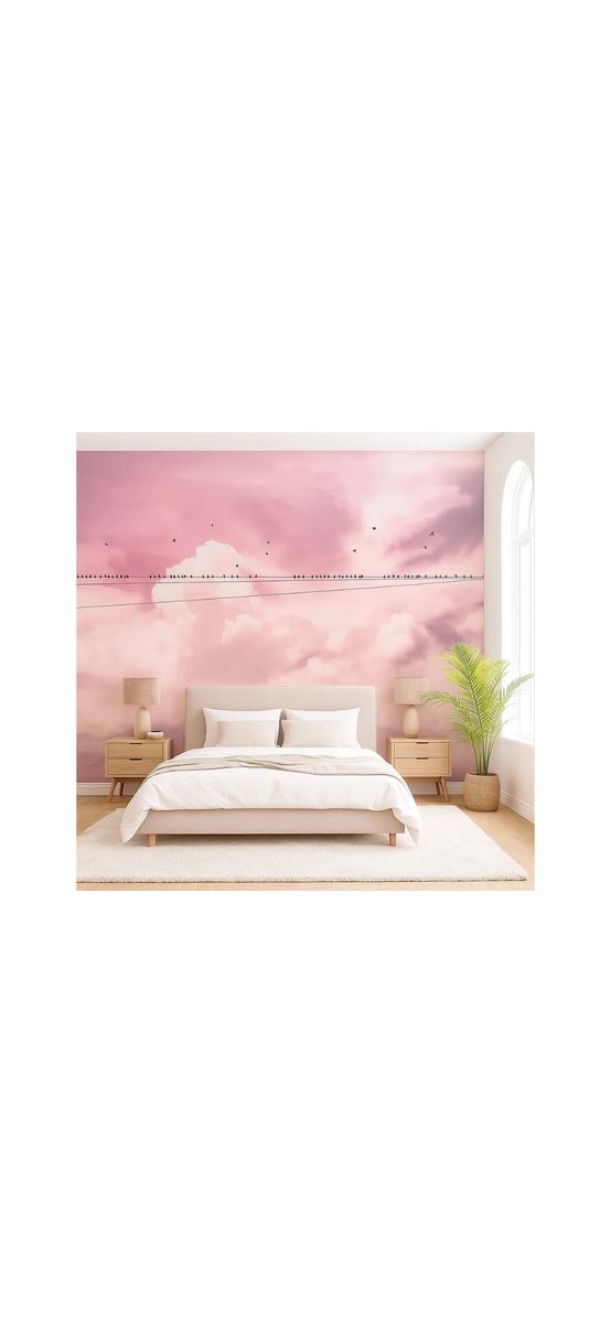 Fotototapet dormitor Cloud Wire, Komar, roz, 400x250 cm