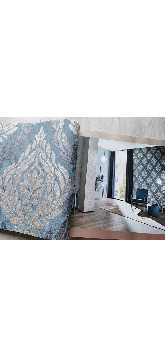 Tapet clasic, Carat 1006044, gri albăstrui cu model bej auriu