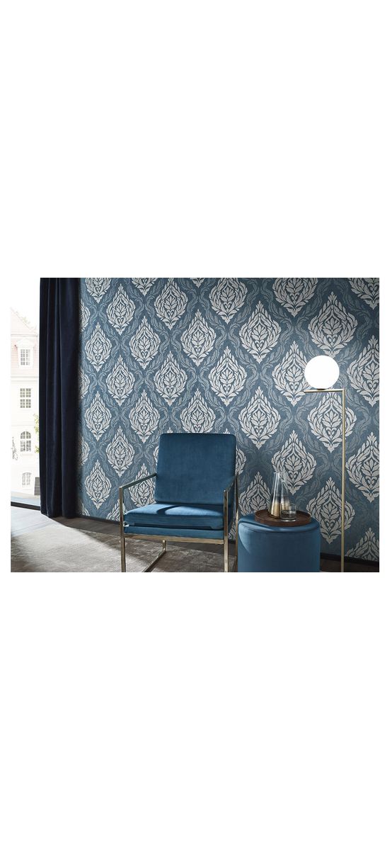 Tapet clasic, Carat 1006044, gri albăstrui cu model bej auriu