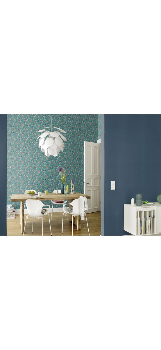 Tapet turcoaz cu model floral, Rasch 466713