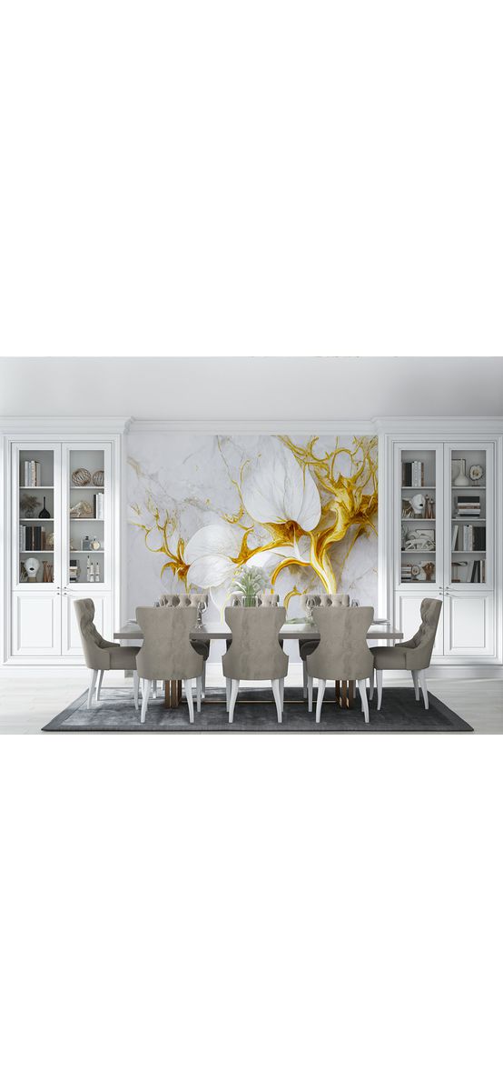 Fototapet cu model abstract Liquid Marble, imitaţie marmură gri cu detalii bej aurii, 368x254cm